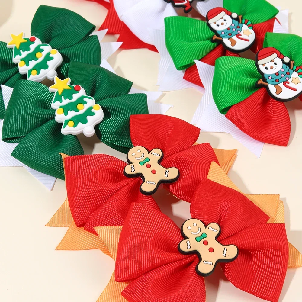 Oaoleer 2 шт. рождественские заколки с бантом для волос милые из репсовой ленты