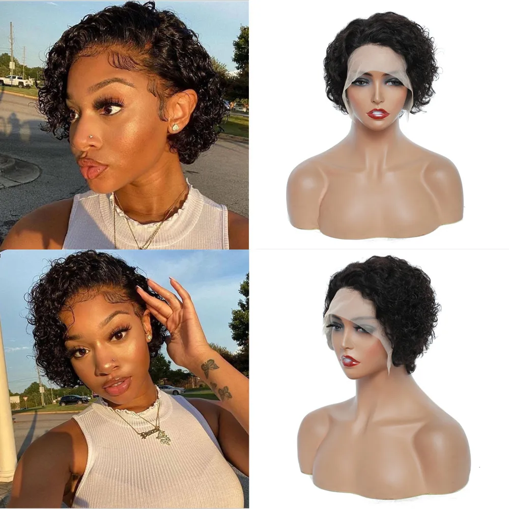 

Pixie Cut Wig Short Curly Human Hair Wigs Cheap Human Hair Wig Under $50 13X1 Transparent Lace Wig For Women Preplucked Hairline