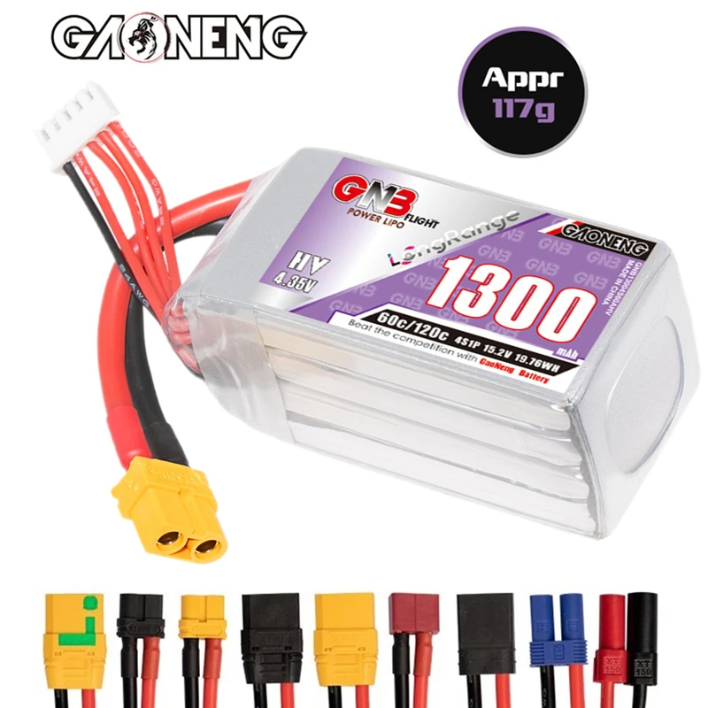

Original GNB 4S 15.2V 1300mAh Lipo Battery For FPV Racing Drone RC Racer Light Weight Long Flight Small Volume 60C 15.2V Battery
