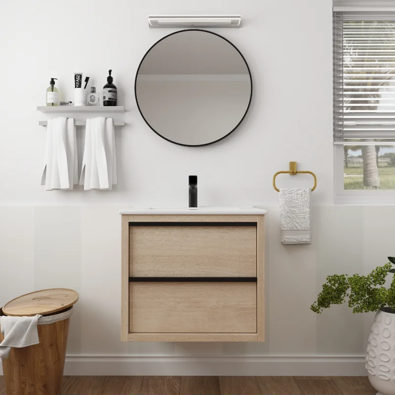 

[Flash Deal]24 Inch Bathroom Cabinet with 2/3 Soft Closed Drawers White Ceramic Basin Easy To Assemble and Classify[US Stock]