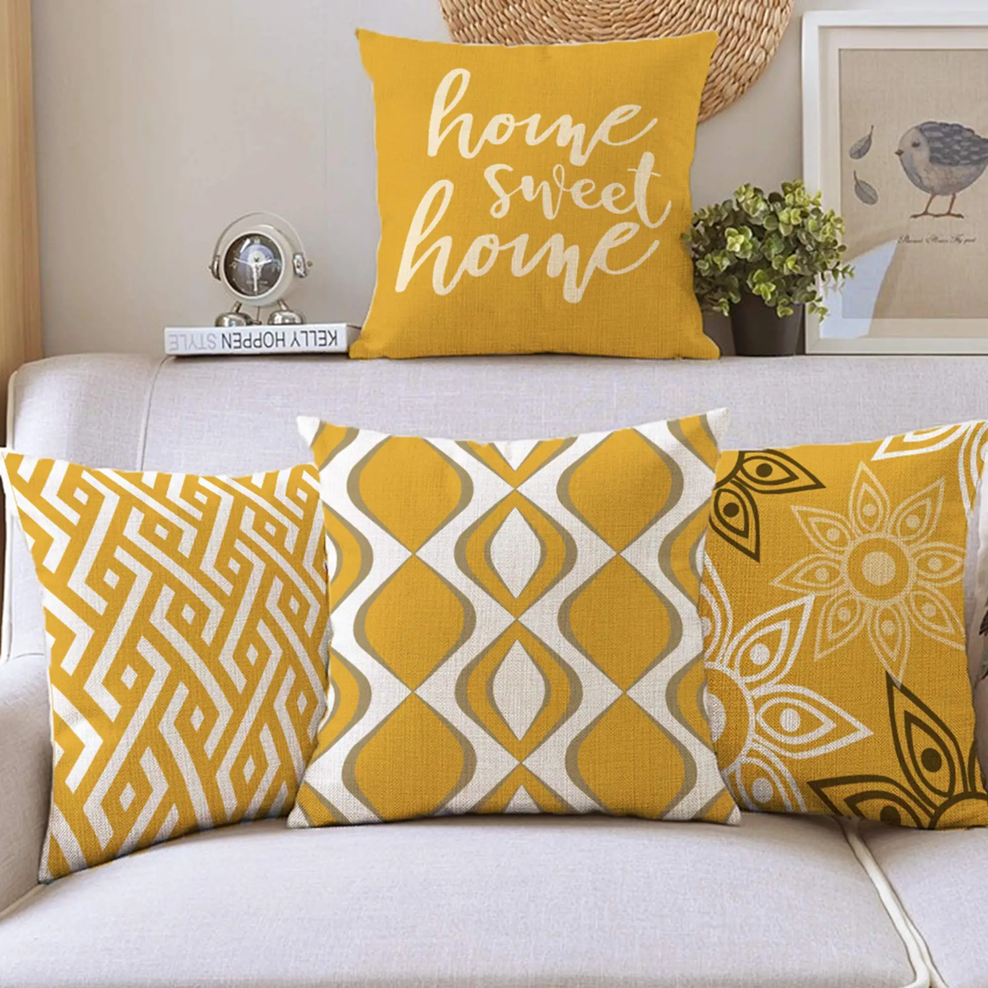 

Желтая льняная наволочка в виде лепестков с геометрическим рисунком, наволочка для дивана, украшение для дома, можно подогнать под заказ, ра...