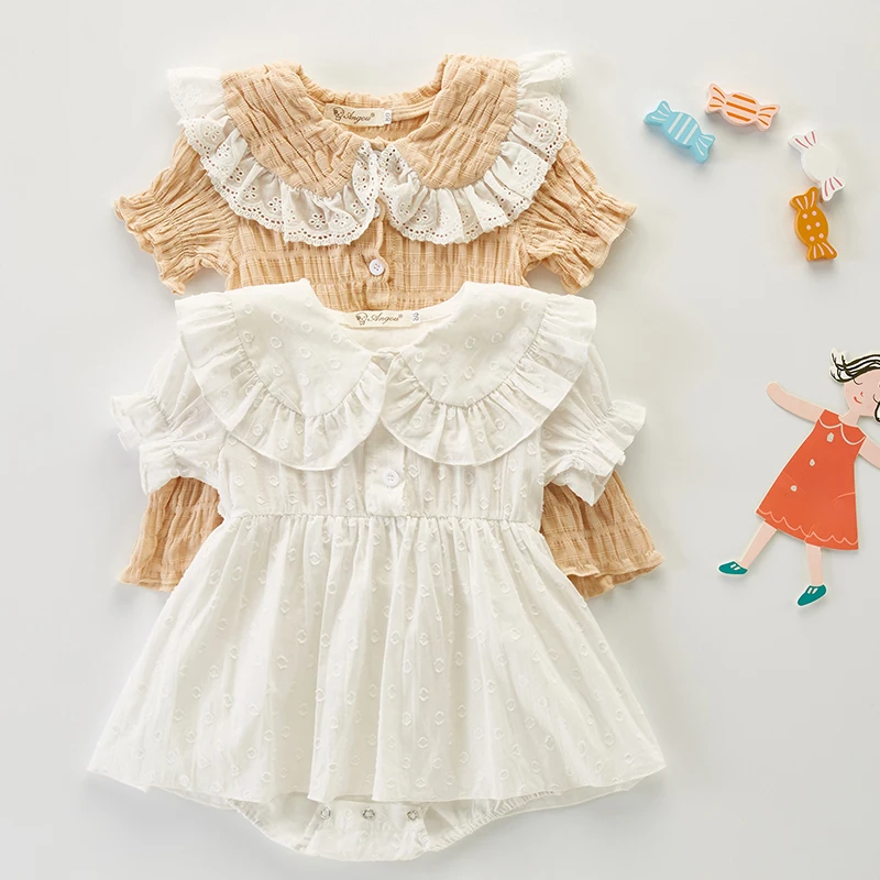 

Newborn Baby Girls Jumpsuit Short Sleeve Cotton Lattice Infant Baby Girls Jumpsuit Baby Girls Clothes For Summer