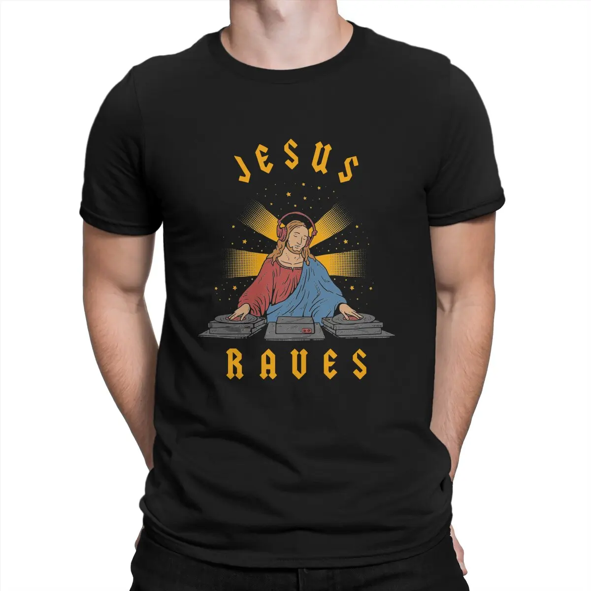 

Jesus Raves T-Shirt for Men Christ Christian Religion Novelty 100% Cotton Tee Shirt Round Collar Short Sleeve T Shirts Summer