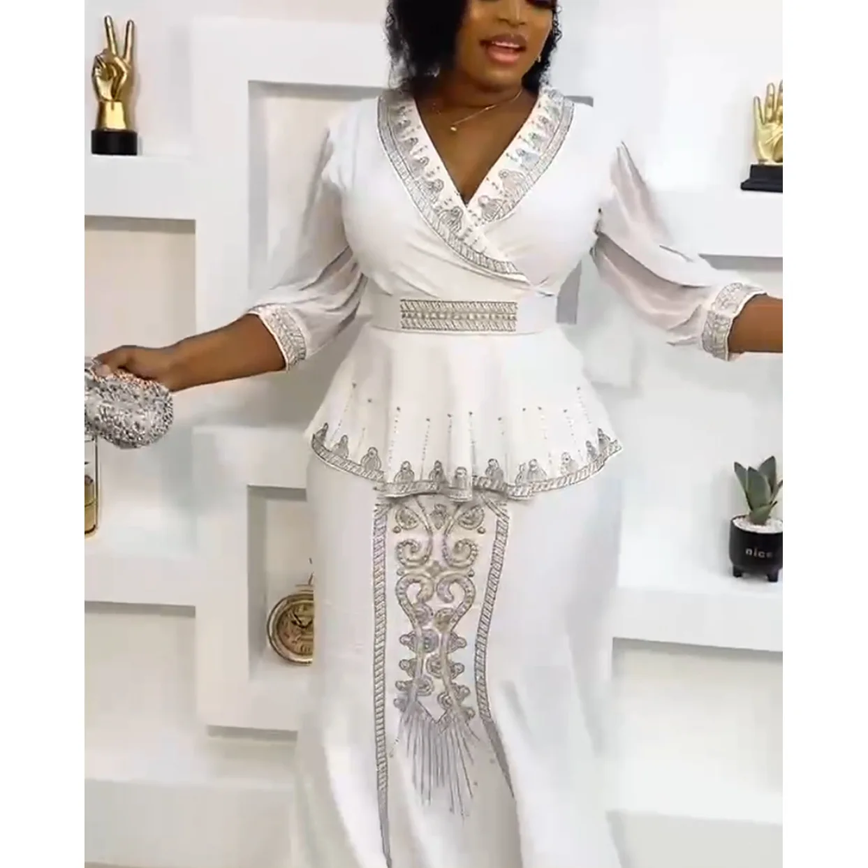 Plus Size Party Dress Women Sequin See Through Luxury Cloth Female Fashion Elegant Evening Proms 2023 Summer Two Piece Dresses