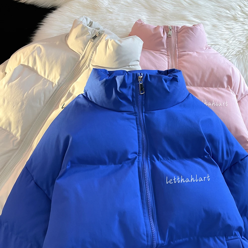 Mens Winter Parkas Coat 2022 Thicken Warm Stand Collar Jackets Solid Color Outerwear