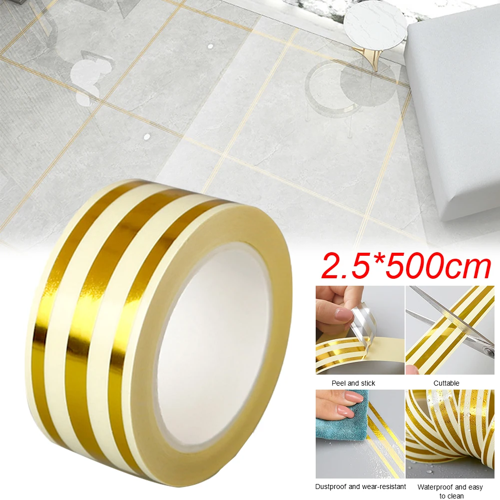 

5m Home Decoration Tile Gap Tape Self-Adhesive Flooring Wall Seam Sealant Gap Filler Tape Waterproof Sealing Tile Sticker Gold