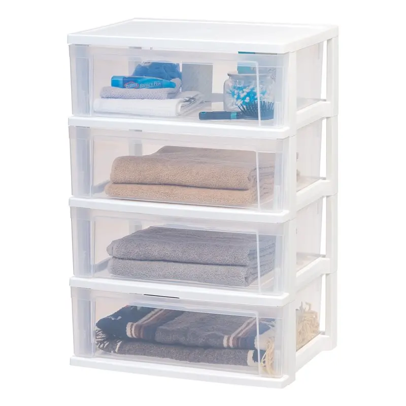 

4 Drawer Wide Plastic Storage for Adult or Teen, White and Clear