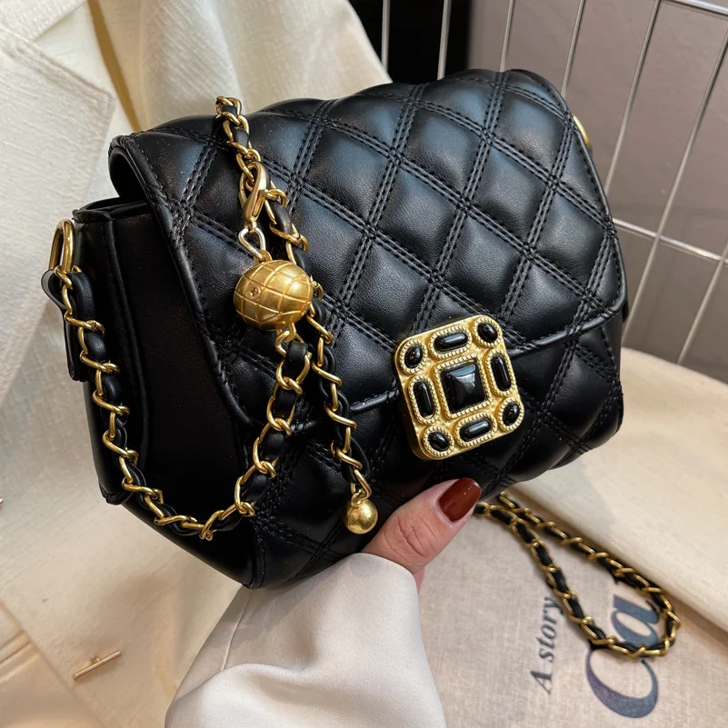 

Advanced texture bag women's 2021 autumn and winter new fashion versatile messenger bag rhombic lattice chain bag Fashion