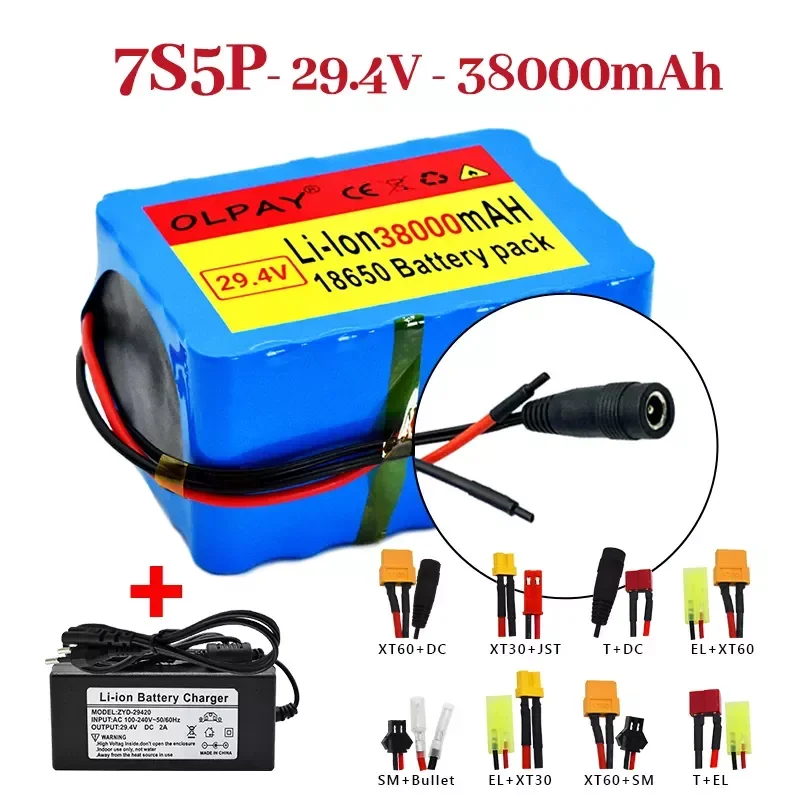 

7S5P 24v 38Ah battery pack 250w 29.4V 38000mAh lithium ion battery for wheelchair pack with BMS + charger