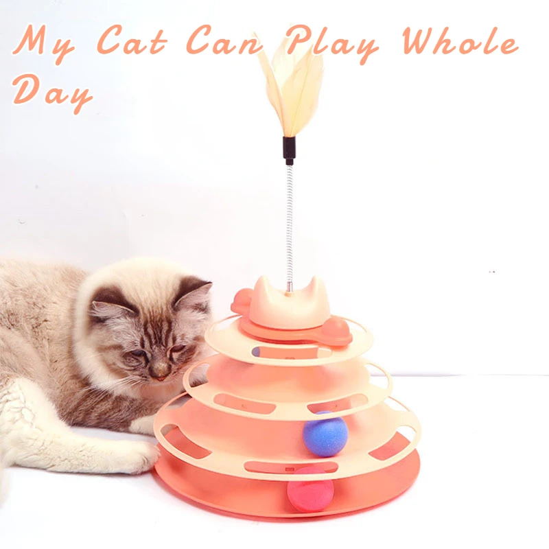 

Cat Toy Four Level Roulette with Feather Play Teaser katten speelgoed cat supplies Cat Chasing Toy pet items