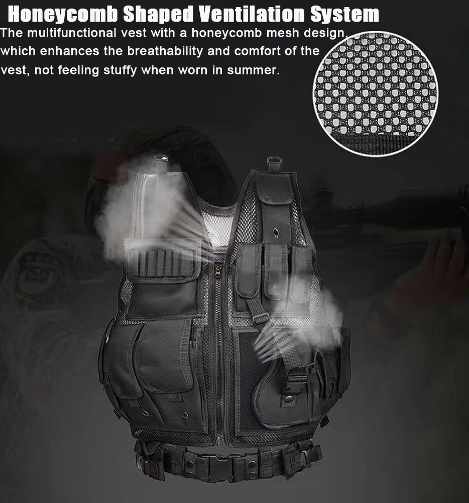 Фото Регулируемый тактический жилет Molle, боевой бронежилет, охранник, охотничья армейская уличная военная игра CS, тренировочная куртка для страйкбола №3
