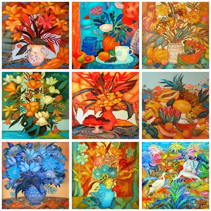 

RUOPOTY Oil Painting By Numbers For Handicrafts Flower Vase Number Painting Home Decors Acrylic Paints For Adults For Beginner