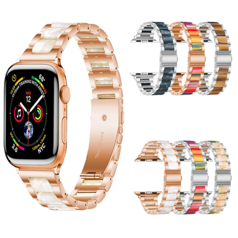 

Resin Stainless Steel Strap for apple watch ultra band 8 7 49 44mm 40mm 42mm 38mm 41 45mm for iwatch 7 6 se series 5 4 3