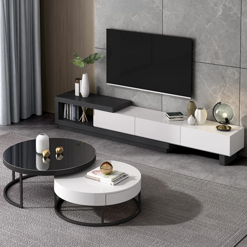 

Nordic White Black Tv Table Drawer Adjustable Luxury Minimalistic Tv Cabinet Living Room Fernseher Schrank Household Supplies