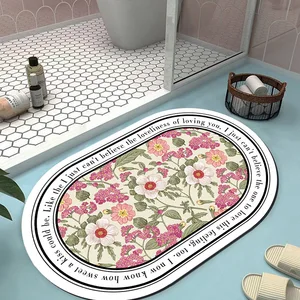 garden floral floor mat soft diatom mud bath rug absorbent non slip bathroom rug oval door mat toilet rug bathroom decoration free global shipping