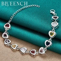blueench 925 sterling silver heart peach multi color zircon bracelet for party birthday gift fashion jewelry
