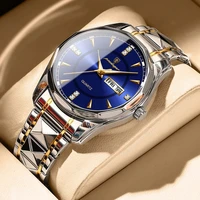 2022 new fashion blue mens watches top brand luxury luminous waterproof stainless steel men quartz watch relogio masculino