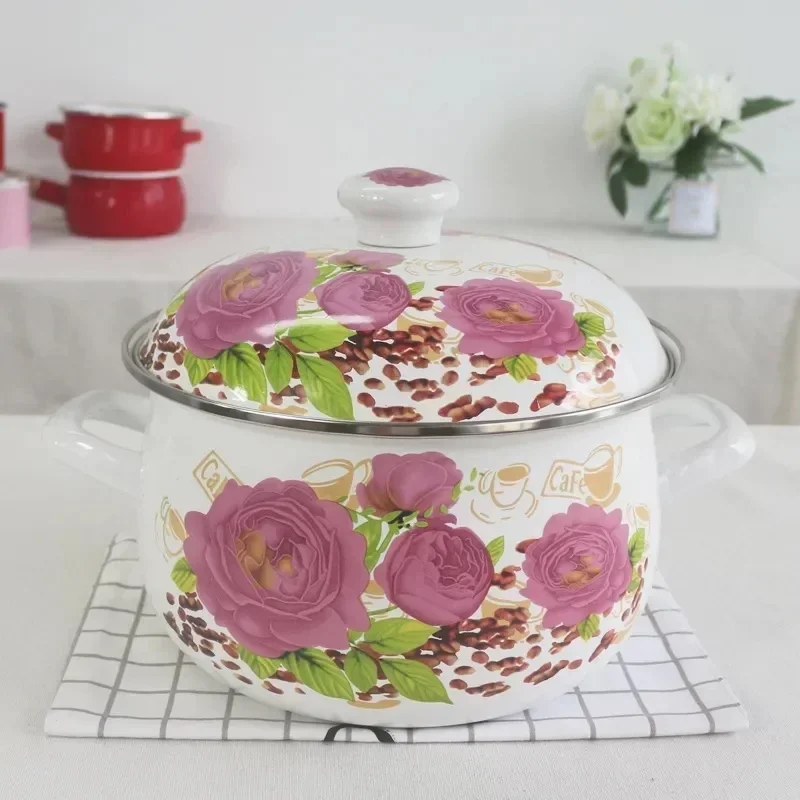 Эмалированная кастрюля с высокой каемкой 22 см/24 см утолщенная эмалированная для