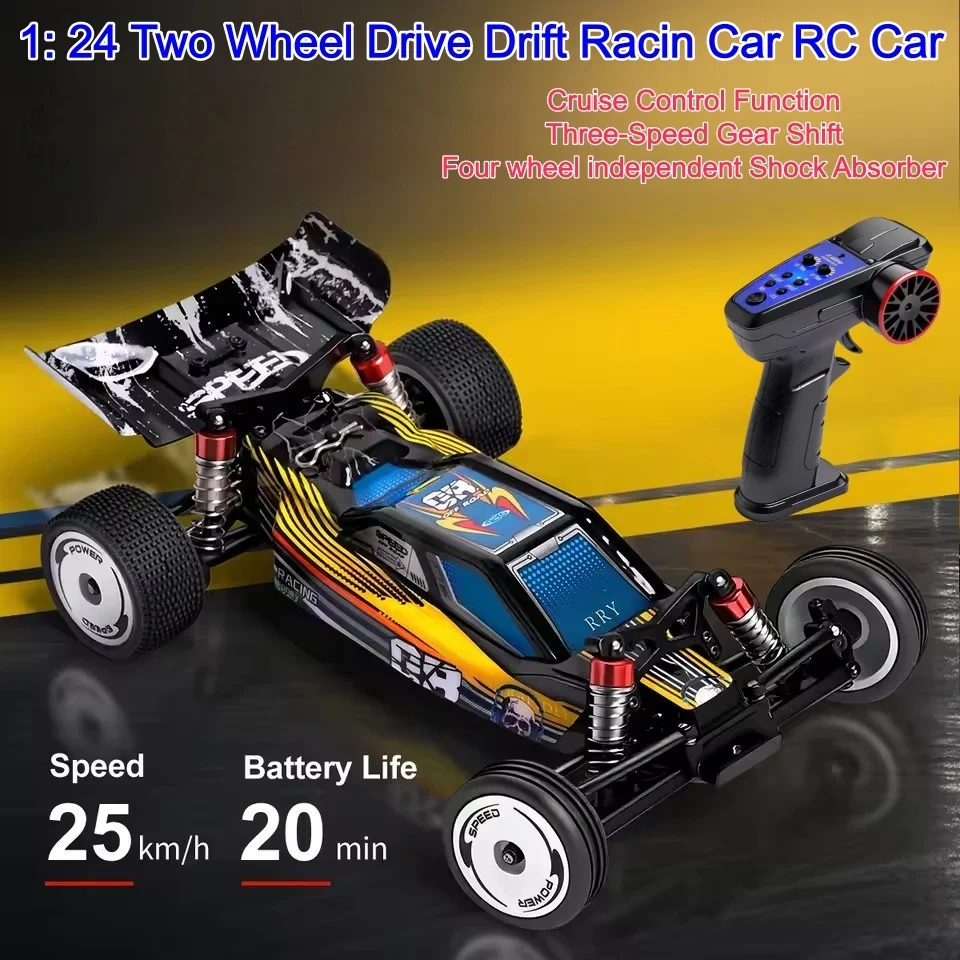 Фото Радиоуправляемая машинка 1:24, 3-скоростная, с независимой подвеской, 2WD, 25 км/ч, высокоскоростная, 2.4G, на пульте управления, для дрифта и гонок, игрушка №1