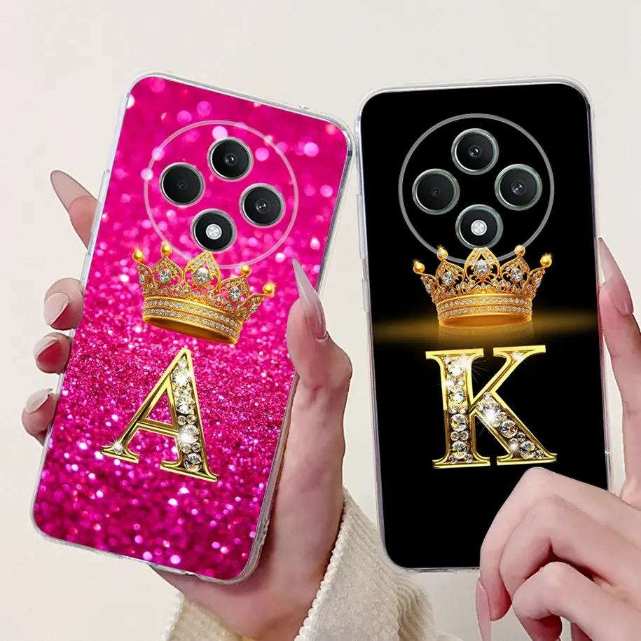 For OPPO Reno12 F 2024 Case CPH2637 Cover Fashion Crown Letters Soft Silicone Transparent FS Reno12F Funda