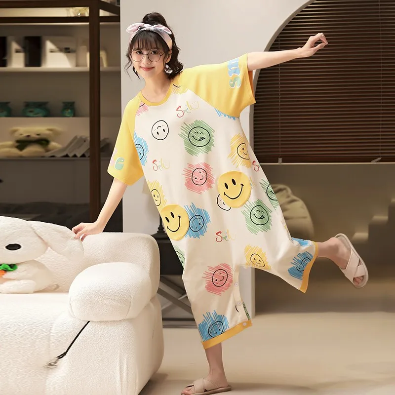 Cute Cartoons Onesies Costume For Women Nightdress Summer Pajamas Cotton Short Sleeve Jumpsuit Loose Home Wear Girl