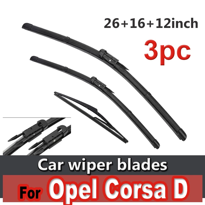 

Wiper LHD RHD Front & Rear Wiper Blades Set For Opel Corsa D 2006 - 2014 Windshield Windscreen Window Brushes 26"+16"+12"