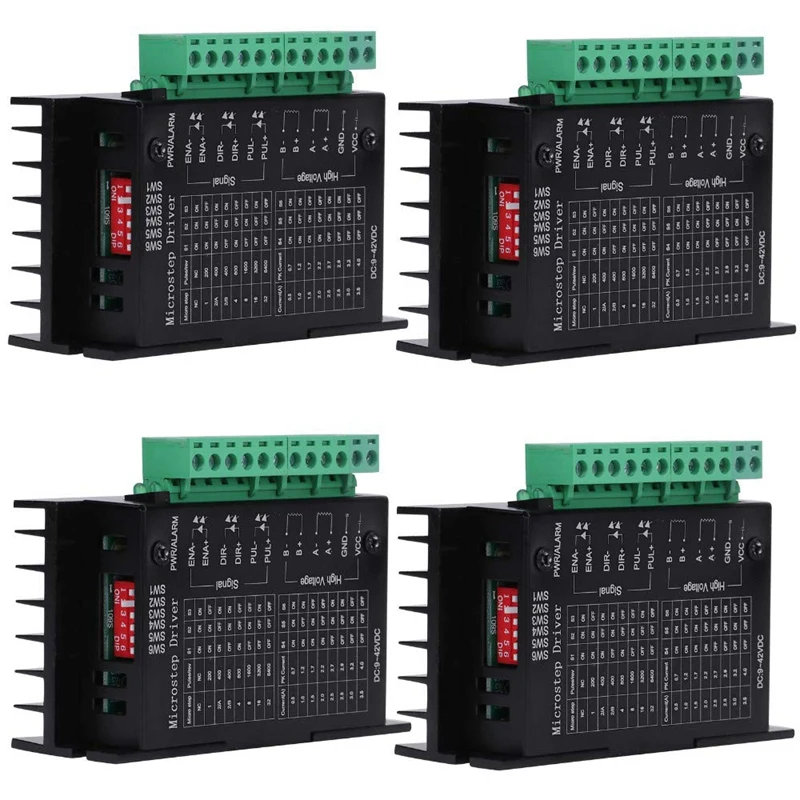 

TB6600 DC 4A 9-42V Драйвер шагового двигателя CNC контроллер подходит для 28/39/42/57 шаговых двигателей (4 шт.)