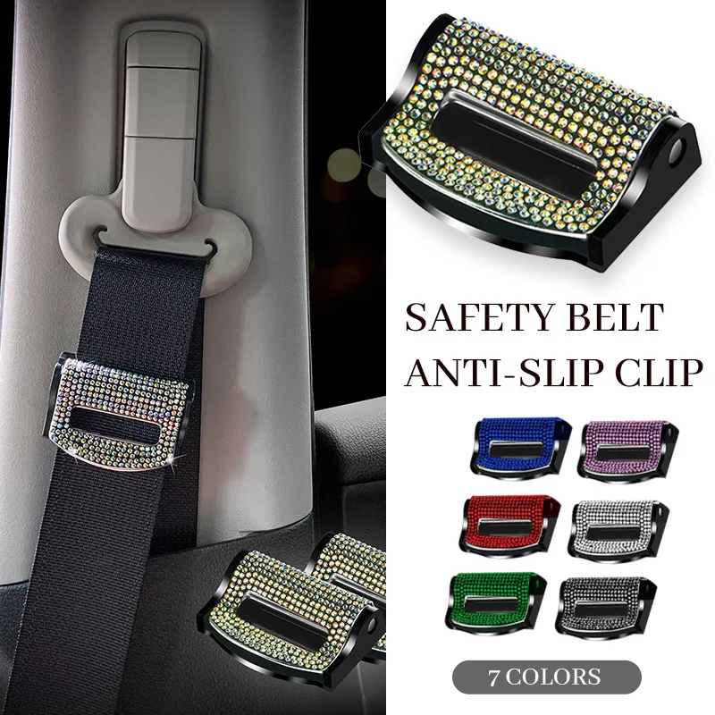 

2PCS Bling Diamond Car Safety Seat Belt Buckle Clip Stopper Adjuster Non-slip Car Seatbelt Strap Clips Car Accessories Interior