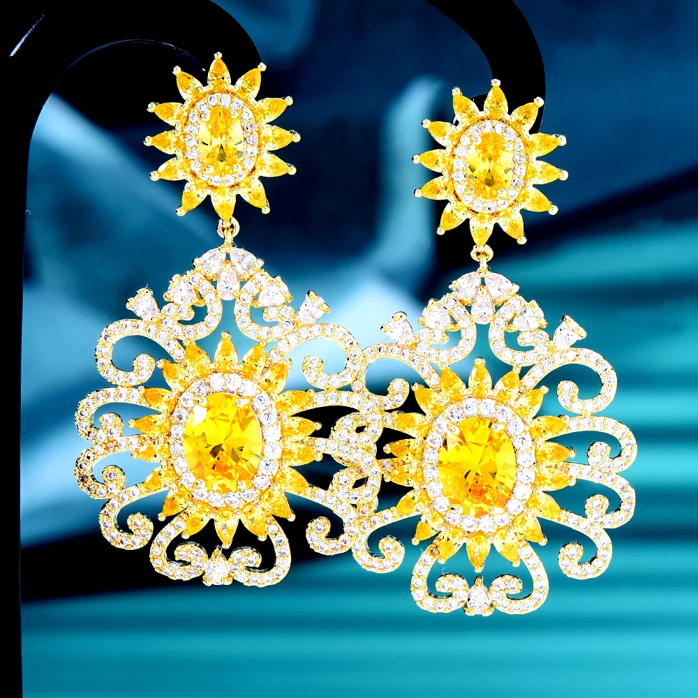 

Soramoore New Retro Trendy Flower Earrings Full Mirco Paved Cubic Zircon Naija Dubai Wedding Earring Fashion High End Jewelry