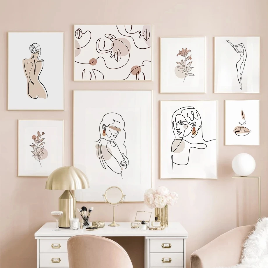 

Color Block Girl Face Body Minimalist Line Nordic Posters Wall Art Painting Prints Picture For Home Decor