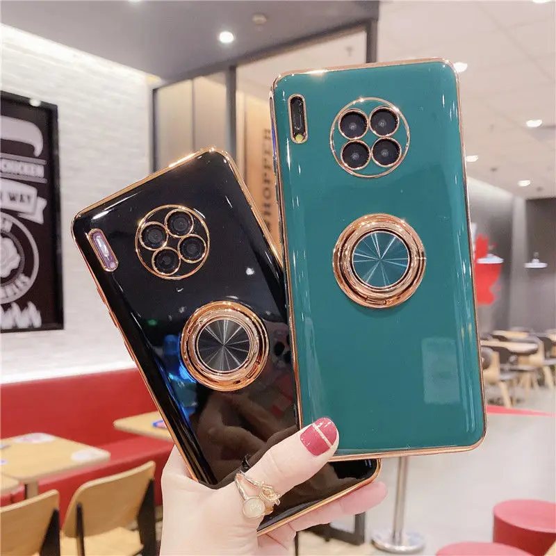 

Car Magnetic Ring Plating Case For Huawei P50 P40 Pro P30 P20 Pro Mate 40 30 20 Pro Luxury Shockproof Bracket Soft Phone Cover