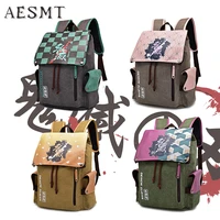 anime demon slayer kimetsu no yaiba backpack canvas bag kamado tanjirou school bags girls travel mochila feminina notebook bags