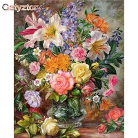 gatyztory 60x75cm painting by numbers handpainted canvas painting rose flowers diy paint by numbers artwork home decor gift