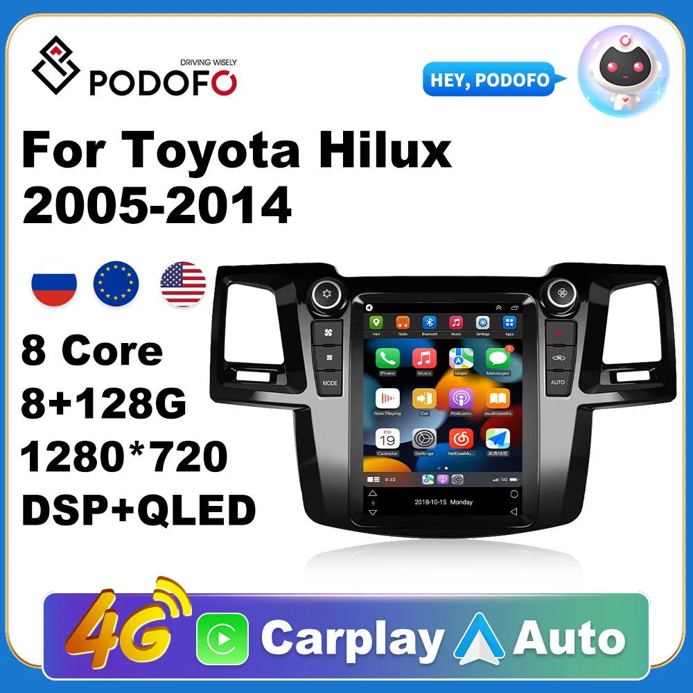 

Podofo Car Radio for Toyota Hilux 2005-2014 Multimedia Video Player Autoradio Navigation GPS Android 11 2din Carplay