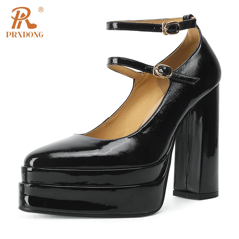 Женские туфли-лодочки с ремешком на щиколотке PRXDONG бежевые или черные толстой