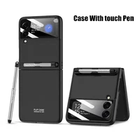 pen with case for samsung galaxy z flip 3 5g cover pen holder hard plastic with back camera tempered glass case