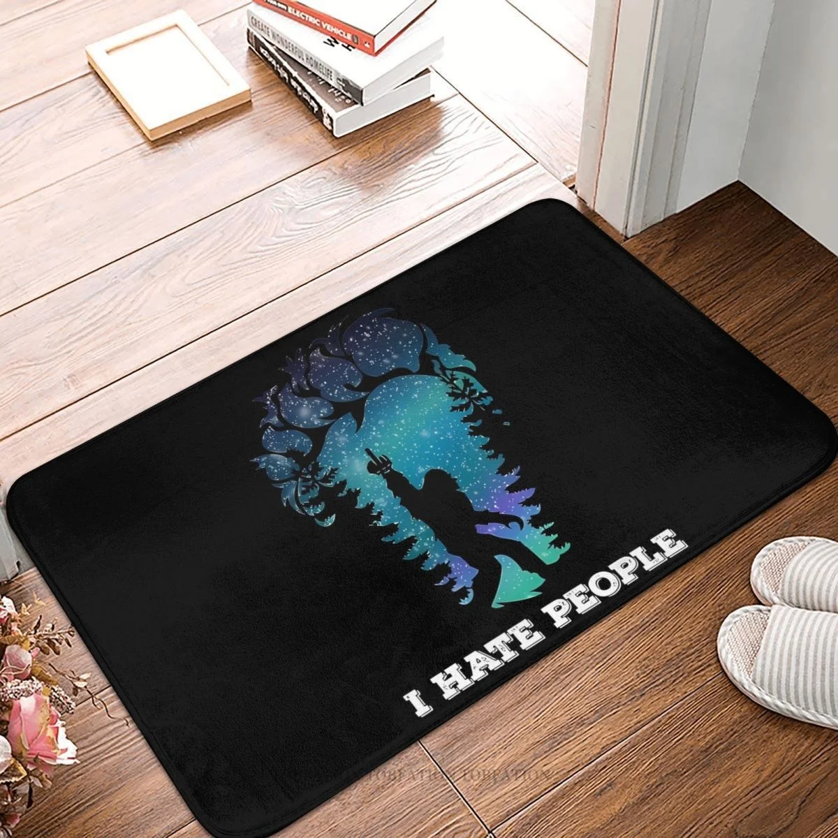 

Bigfoot Sasquatch Bath Non-Slip Carpet Middle Finger I Hate People Funny Flannel Mat Entrance Door Doormat Floor Decoration Rug
