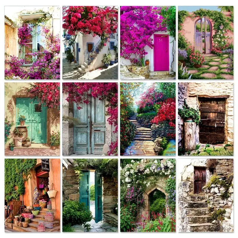 Купи GATYZTORY Frame Flower Door Picture By Numbers Kits For Adults Handpainted Oil Painting Acrylic Color Linen Canvas Zero Basis Di за 371 рублей в магазине AliExpress