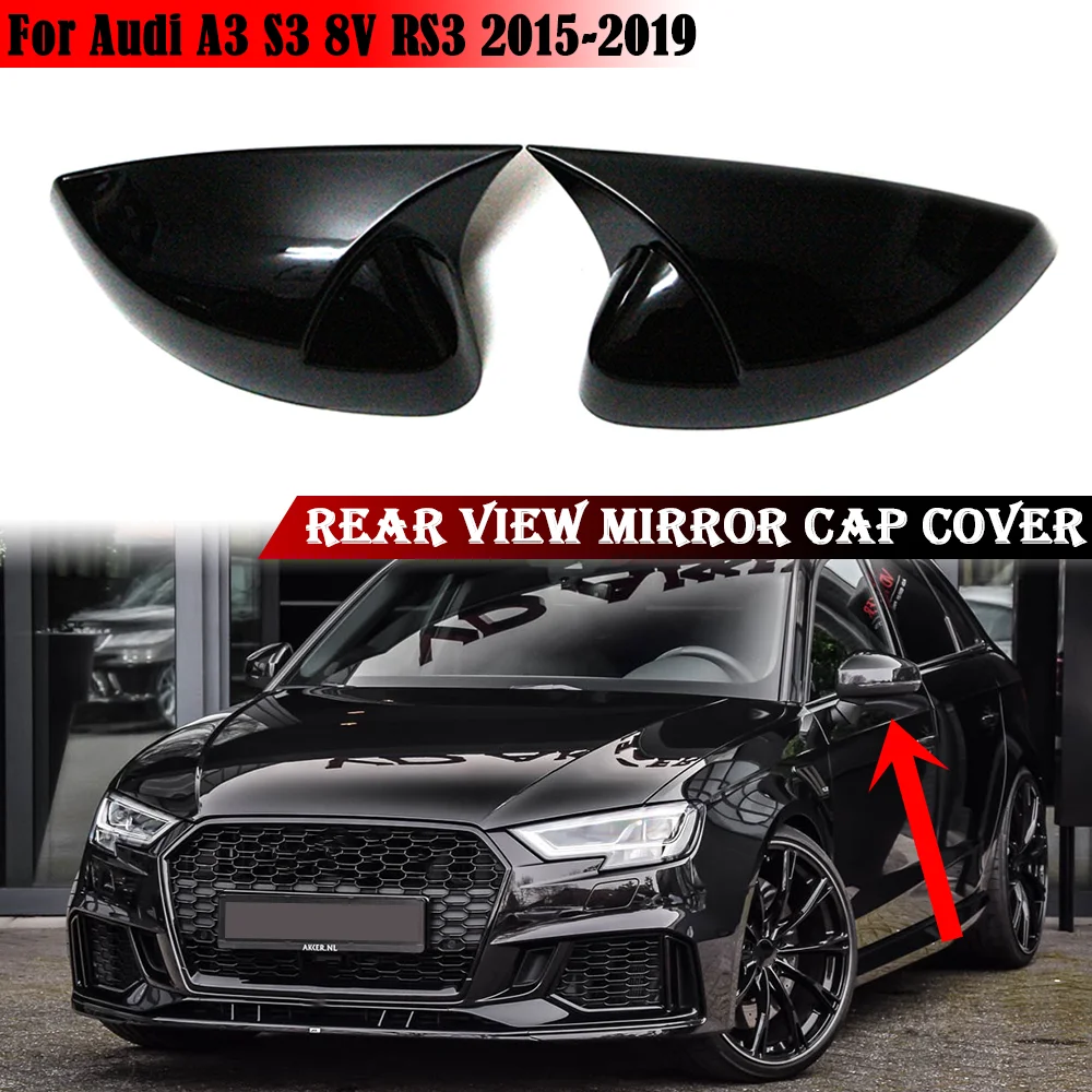 

Pair RearView Mirror Case Cover For Audi A3 S3 8V RS3 2015 2016 2017 2018 2019 Glossy Black Side Wing Mirror Covers Caps