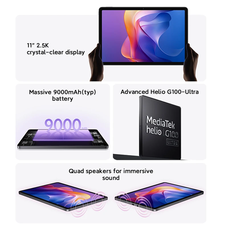 Фото Xiaomi Redmi Pad 2 Глобальная версия Advanced Helio G100-Ultra 11-дюймовый кристально-прозрачный дисплей 2,5K, 18 Вт, быстрая зарядка, аккумулятор 9000 мАч №3