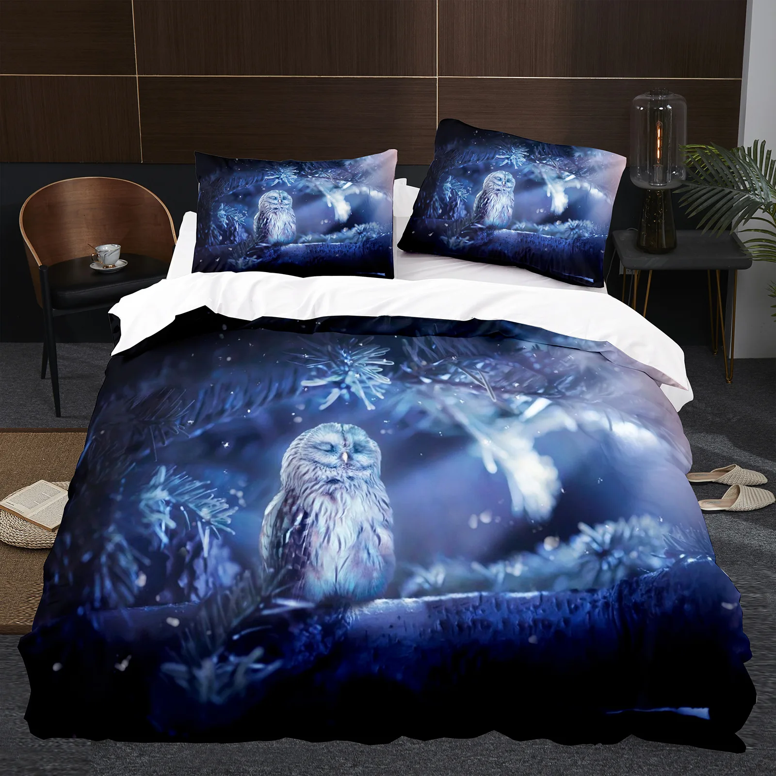 

Owl Duvet Cover Set 3D Safari Wildlife Print Comforter Cover Polyester Quilt Cover Bird Animal Personalized Nighthawk Queen Size
