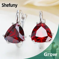 shefuny new 925 sterling silver love stud earrings red zirconia heart earrings for women fine jewelry anniversary gift wholesale