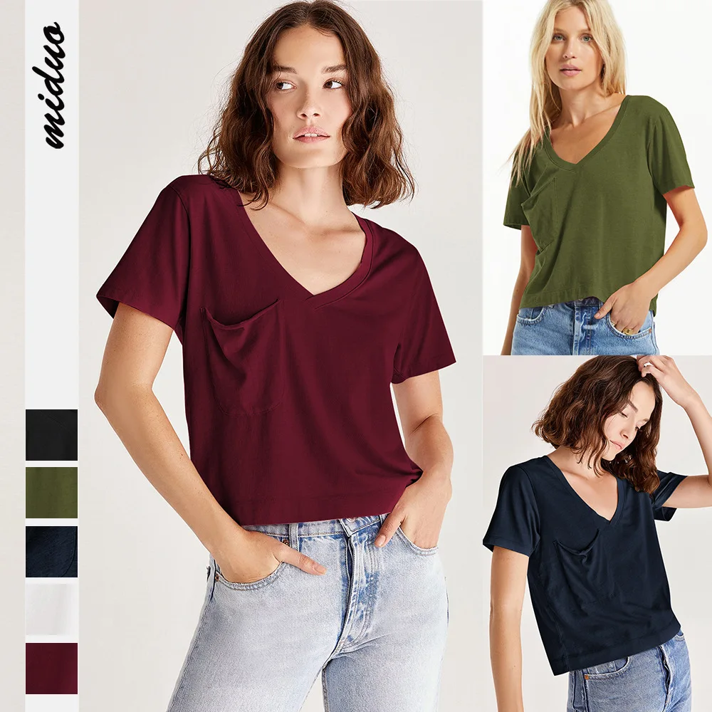 

2022 summer new fashion European and beautiful women's clothing V-neck loose short-sleeved T-shirt casual breathable short top