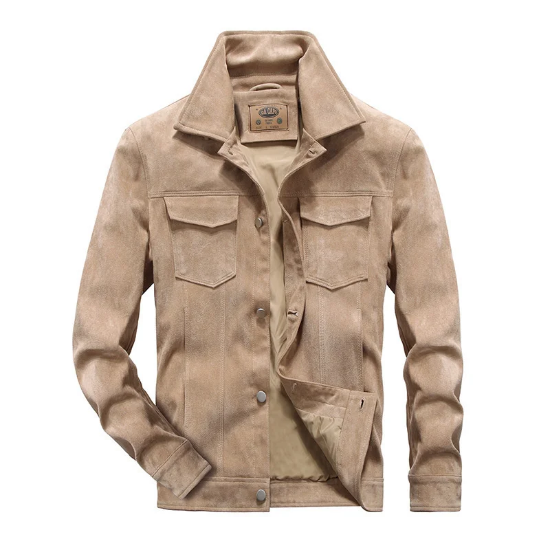 

Spring Autumn 2023 New Suede Casual Single Breasted Military Jacket Windproof Coat Men Veste Homme Large Size M-4XL