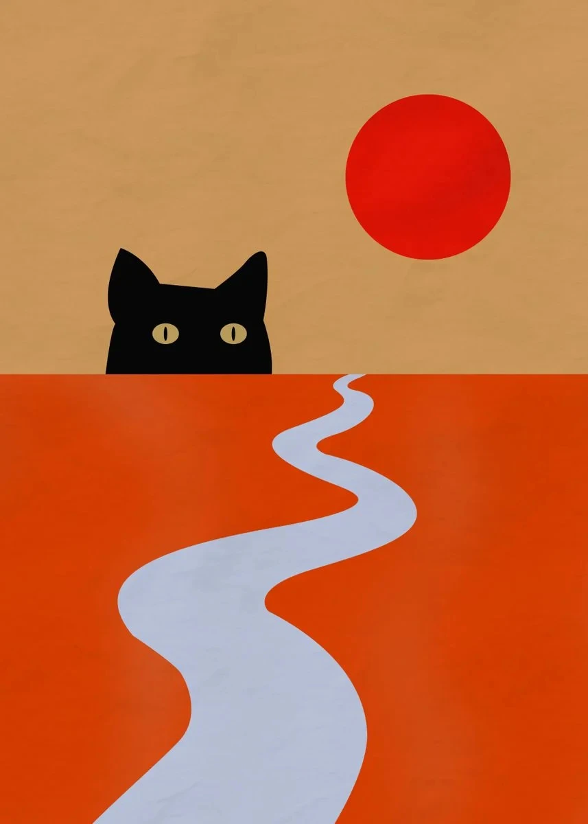 

Минималистичные постеры в виде кота, пейзажа, кошка, гора, сонный Кот, холст, живопись, принты, современное настенное искусство, картина для гостиной, домашний декор