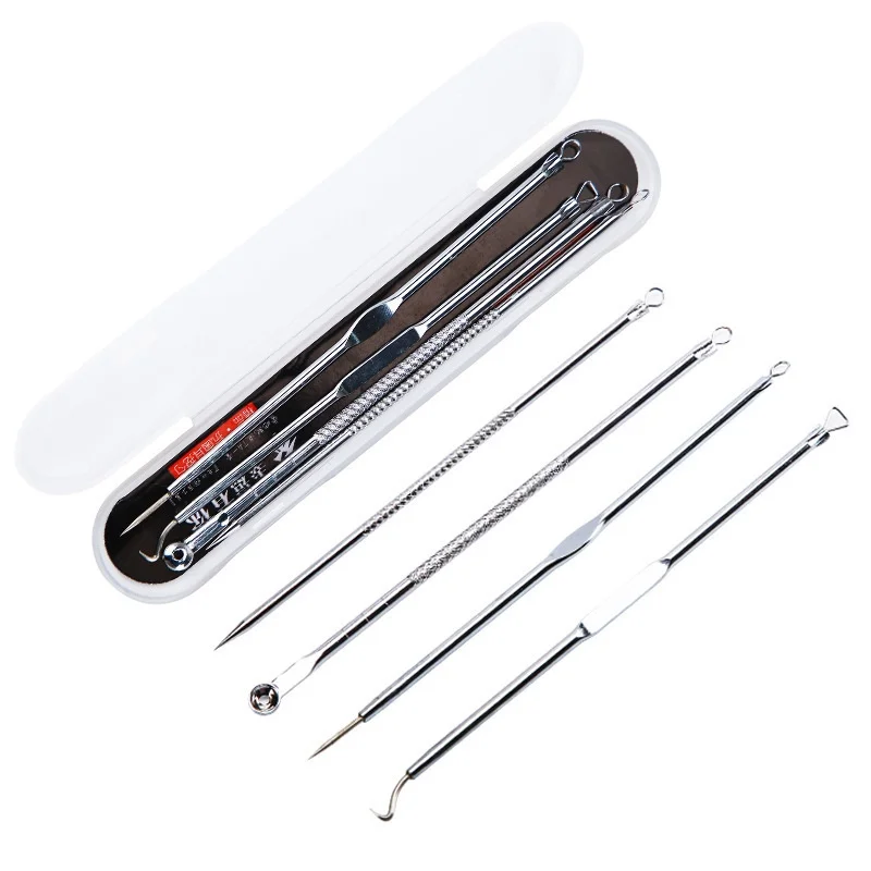 

4 Kit Beauty Tools Acne Extractor Carnation Remover Stainless Steel Pimple Needles