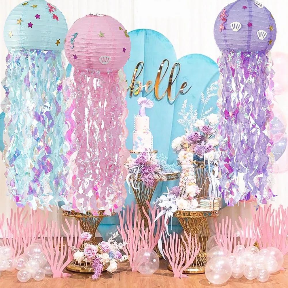 

Mermaid Theme Party Decoration DIY Hanging Jellyfish Lantern Little Mermaid Under The Sea Baby Shower Birthday Party Decoration