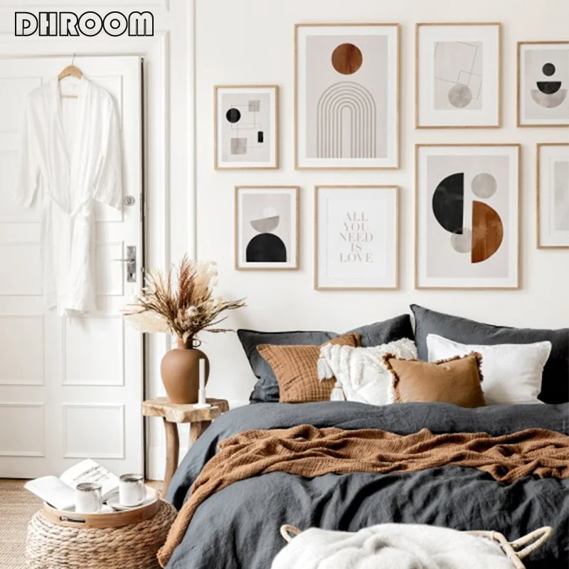 Абстрактная живопись на стену. Геометрические фигуры на холсте. Графическое искусство. Постер. Печать. Модная винтажная картинка. Современный декор для спальни.