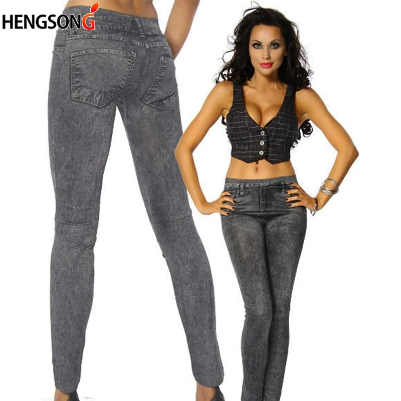 

Spring Autumn New Fashion Skinny Slim Thin High Elastic Waist Washed Jeans Leggings Pencil Pants Denim Leggings For Women