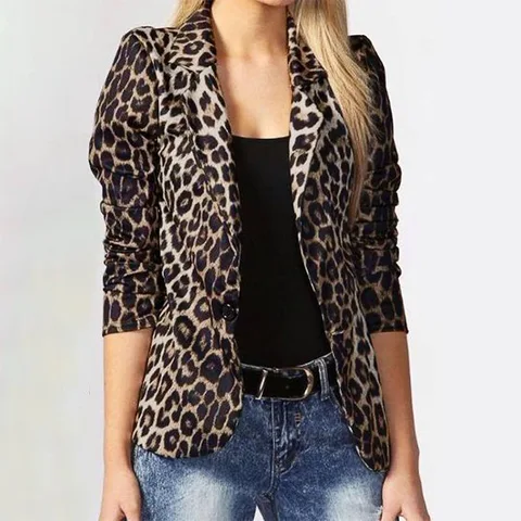 Модный женский Блейзер, офисный Женский блейзер с леопардовым принтом, дешевая куртка на пуговицах, тонкий облегающий костюм, весна-лето